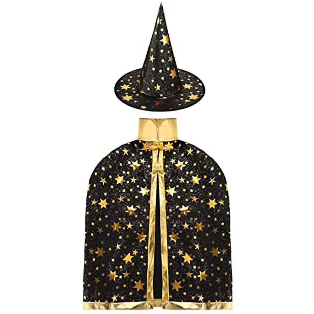 Kids Halloween Costume Fancy Dress Up Cloak & Witch Hat Set For Halloween Party